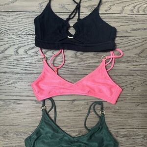 Aerie Black, Pink, and Green Bikini Tops